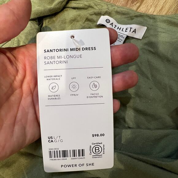 ATHLETA Women's Santorini Midi Dress Size L In Eucalyptus Olive - Picture 12 of 13